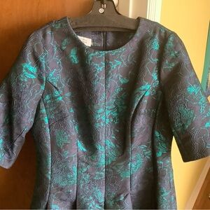 Rickie Freeman for Teri Jon pleated metallic jacquard midi dress 12